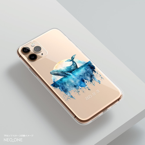 【ららページ】スマホケース スマホケース iPhone Android クジラ くじら 鯨 ユニセックス 【水平線