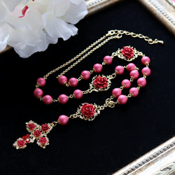 薔薇のロザリオネックレス【バラ色の人生】ローズピンク 2枚目の画像