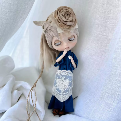 ブライス服 綿麻 ワンピース 3点セット ドール服 ドール アウト