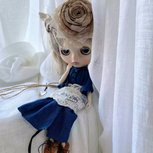 ブライス服 綿麻 ワンピース 3点セット ドール服 ドール アウト