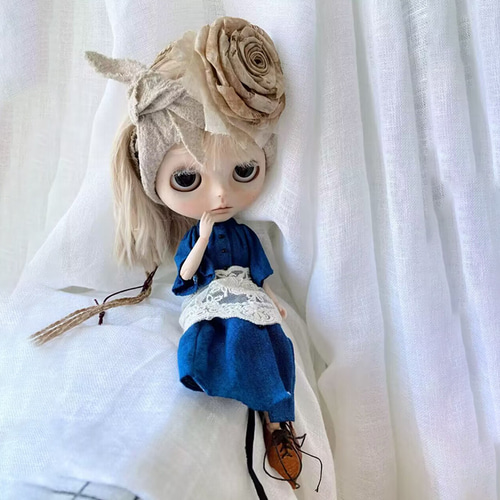 ブライス服 綿麻 ワンピース 3点セット ドール服 ドール アウト
