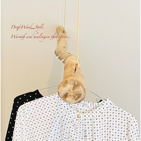 流木インテリア 真っすぐで太い大型流木のハンガーラック 北欧 衣装掛け ハンギング 吊り下げ ハンガーポール 癒し 4枚目の画像