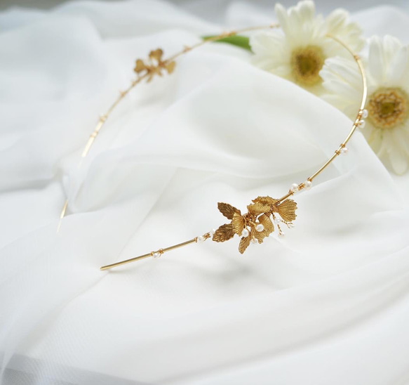 gold petit  flower & baroque pearl headdress 3枚目の画像