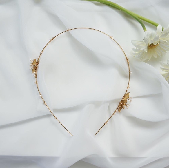 gold petit  flower & baroque pearl headdress 2枚目の画像