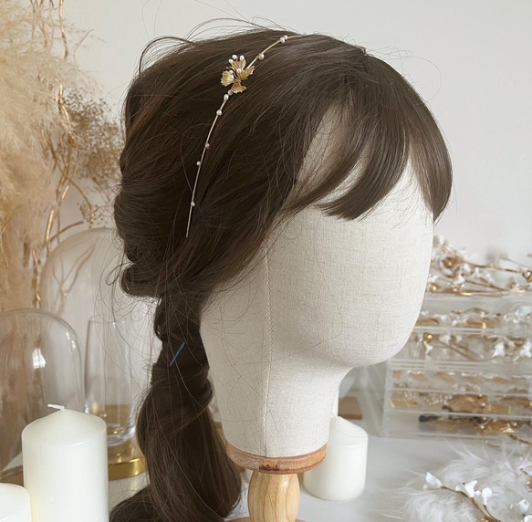 gold petit  flower & baroque pearl headdress 8枚目の画像