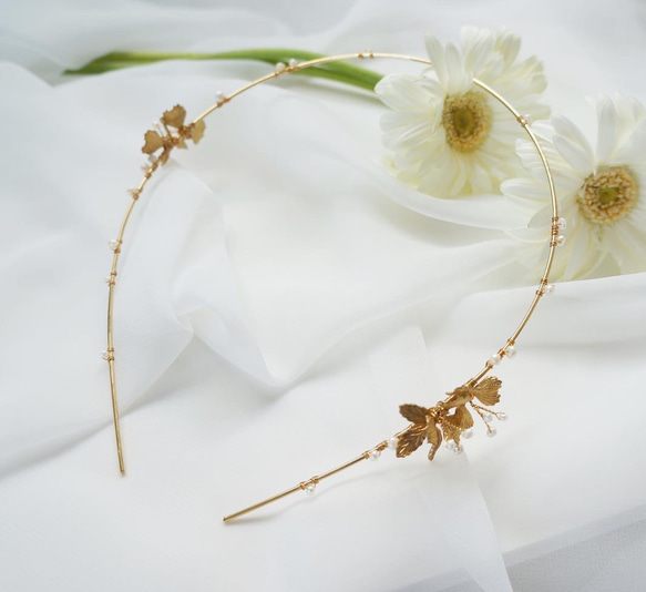 gold petit  flower & baroque pearl headdress 1枚目の画像
