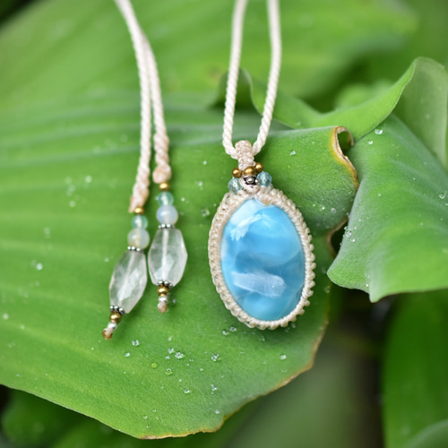 高品質☆縞模様☆ラリマー マクラメネックレス1177 ネックレス