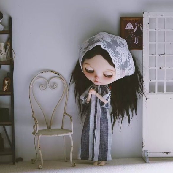 ブライス服 綿麻 ワンピース 2点セット ヘアバンド ドール服