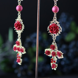 薔薇の耳飾り【バラ色の人生】ローズピンク 2枚目の画像