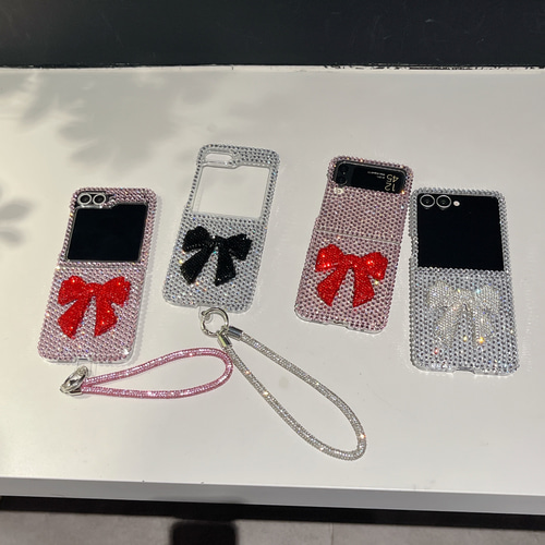 キラキラ Galaxy Z Flip 7 6 5 4 3 ケース ラインストーン 立体リボン
