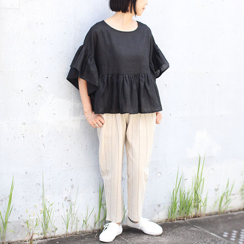 美品　SOULEIADO リネンプリント ギャザースリーブブラウス SOULEIADO リネンプリント ギャザースリーブブラウス｜Yahoo