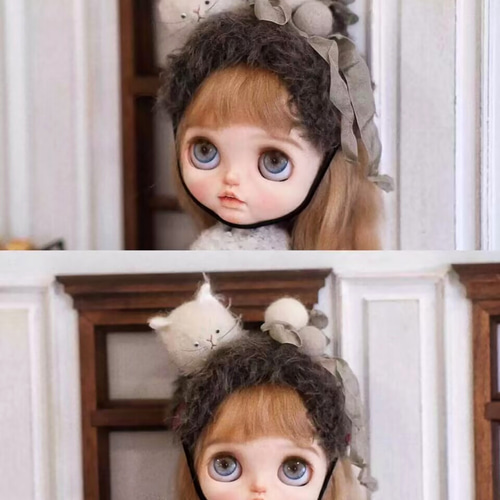 ドール用 ヘアバンド 可愛い動物 黒猫 白猫 猫ちゃん ロシアモヘア