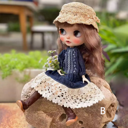 ドール服 ブライス服 デニムワンピース レース ドール アウトフィット