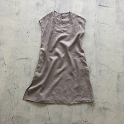 【晩夏SALE】１枚あると嬉しいノースリーブワンピース　gray frenchlinen100% 5枚目の画像