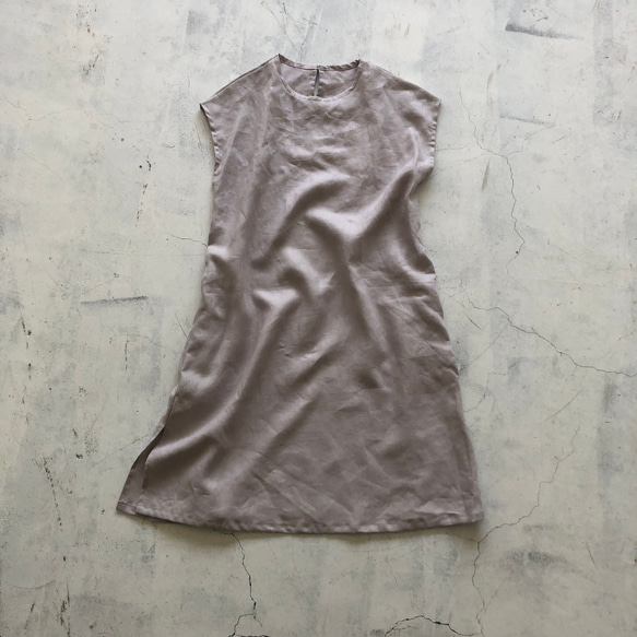 【晩夏SALE】１枚あると嬉しいノースリーブワンピース　gray frenchlinen100% 5枚目の画像