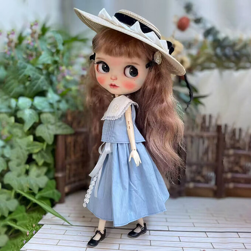 otodoll ブライス アウトフィット 刺繍エプロン ブライスアウトフィット ブルーのエプロン - クラフト・布製品