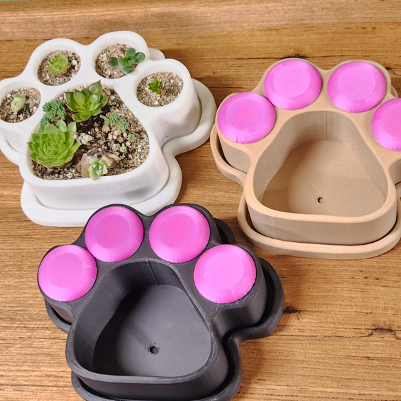 ＊handmade 肉球型小物入れ　単品 3Dプリンター/多肉鉢/小鉢/小物入れ/肉球】鉢 鉢受けセット その他