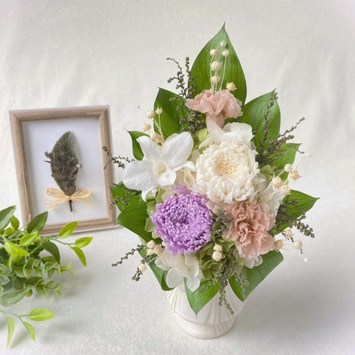 専用 ふっくん様♪プリザーブドフラワー お供え 仏花 2基 プリザーブドフラワー お供え 仏花 お洒落 蘭 デンファレ 菊 |フウガ