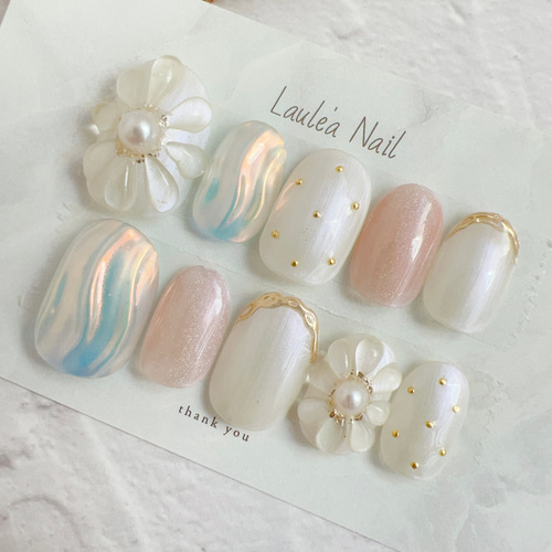 ネイルチップ/ブライダルネイル/結婚式/成人式/振袖/ニュアンスネイル