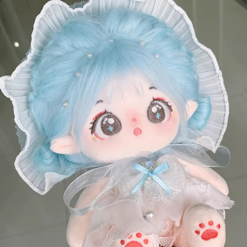 自作ぬいぐるみ・水色の女の子 20cmぬいぐるみ 着せ替えぬいぐるみ 水色髪の神 骨格付き