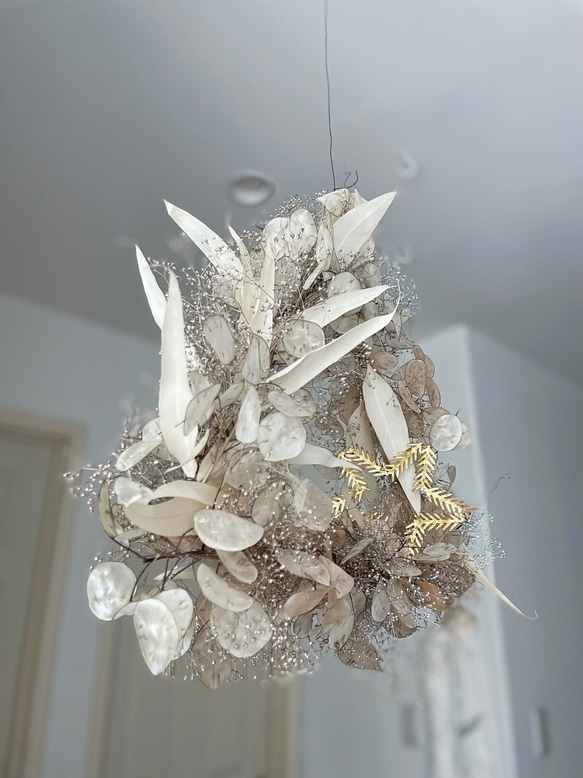 flying wreath " luxueux " フライングリース ルナリア トライアングル ゴールド ドライフラワー 6枚目の画像