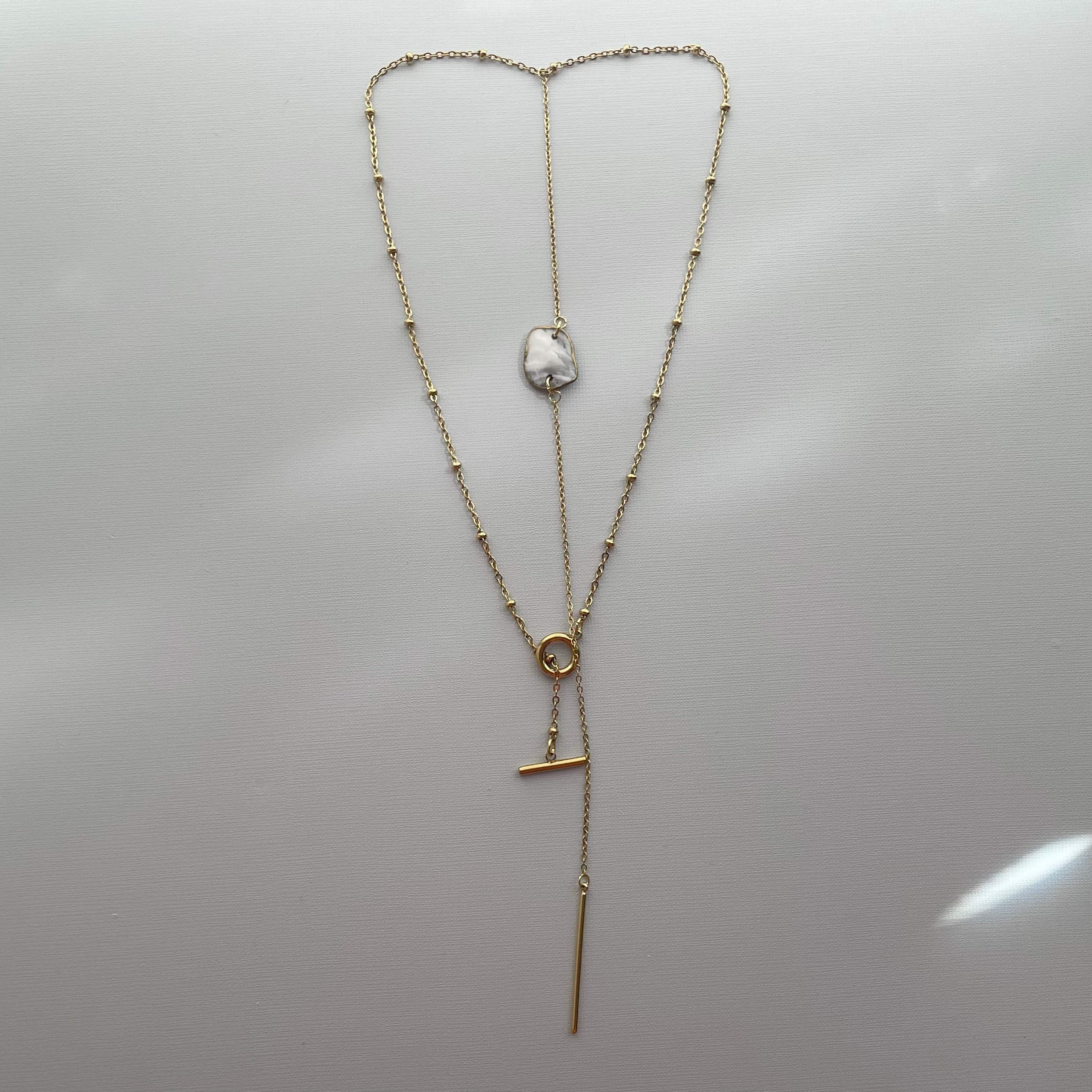 牡蠣殻×金継ぎ　2way チェーンマンテルネックレス　サージカルステンレスゴールド/シェル/一点物/貝殻