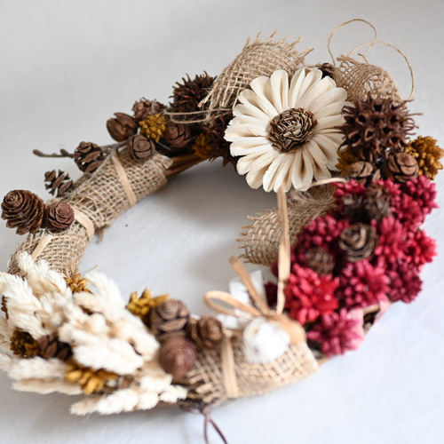 秋色リースソラフラワーと実物 ドライフラワー ナチュラル ドライ  