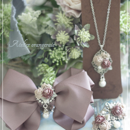 Handmadeバレッタ ︎カメオのオータムカラーバレッタ アンティーク お