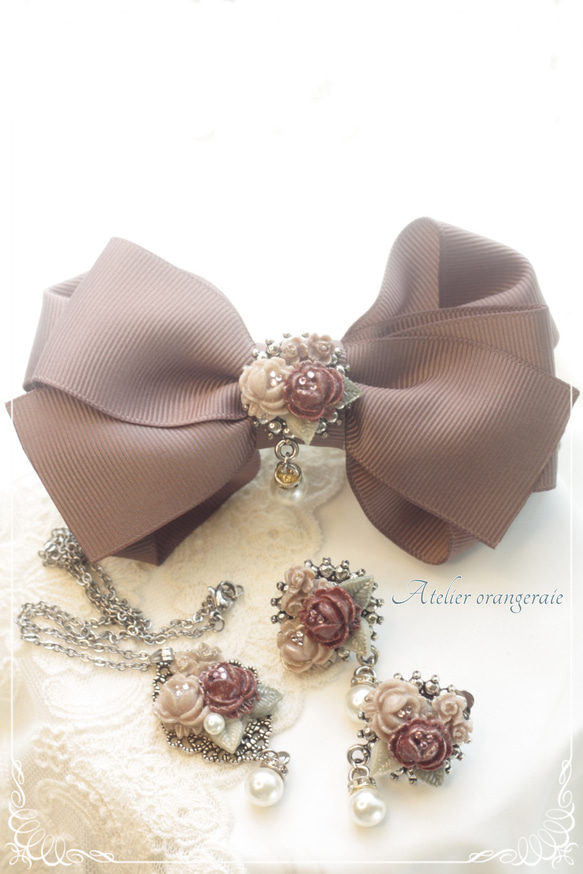 Handmadeバレッタ♬︎カメオのオータムカラーバレッタ Handmadeバレッタ♬︎カメオのオータムカラーバレッタ