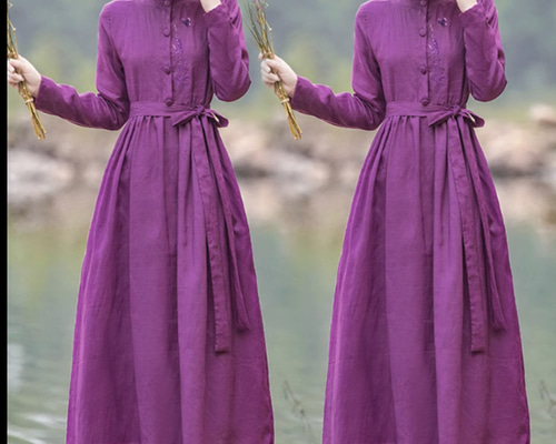 秋の新型の大きいサイズのゆったりしたの亜麻は細くて 刺繍 綿麻の文芸