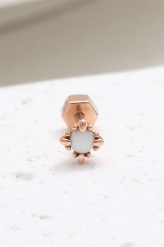 14K金 ゴールド ヘリックス 軟骨 アンチトラガス バーベル 天然本物の白瑪瑙l Agate イヤリング ピアス