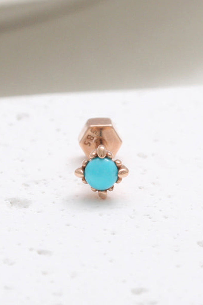 14K金 ゴールド ヘリックス 軟骨 アンチトラガス バーベル 天然本物のターコイズ イヤリング ピアス