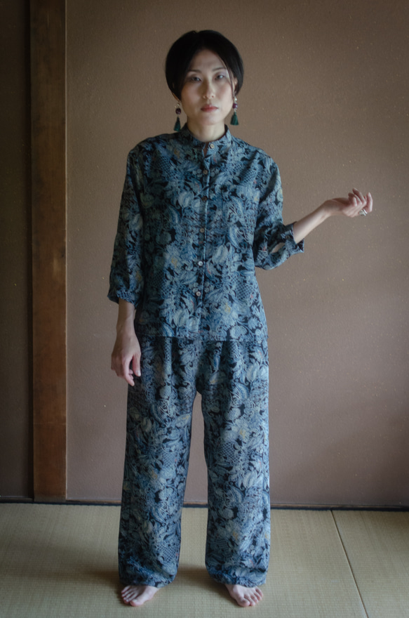 キモノスタンドカラーシャツ Kimono stand collar shirt   ※お手持ちのお着物でお仕立てします 5枚目の画像
