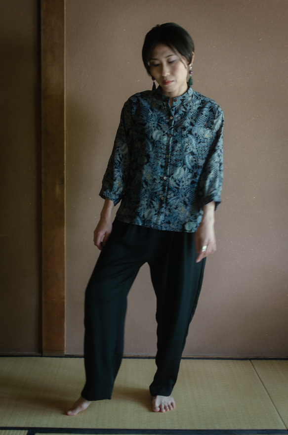 キモノスタンドカラーシャツ Kimono stand collar shirt   ※お手持ちのお着物でお仕立てします 10枚目の画像