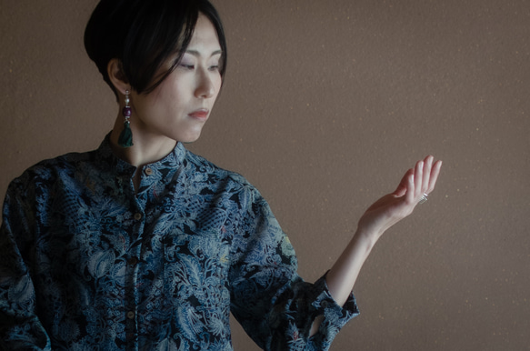 キモノスタンドカラーシャツ Kimono stand collar shirt   ※お手持ちのお着物でお仕立てします 4枚目の画像