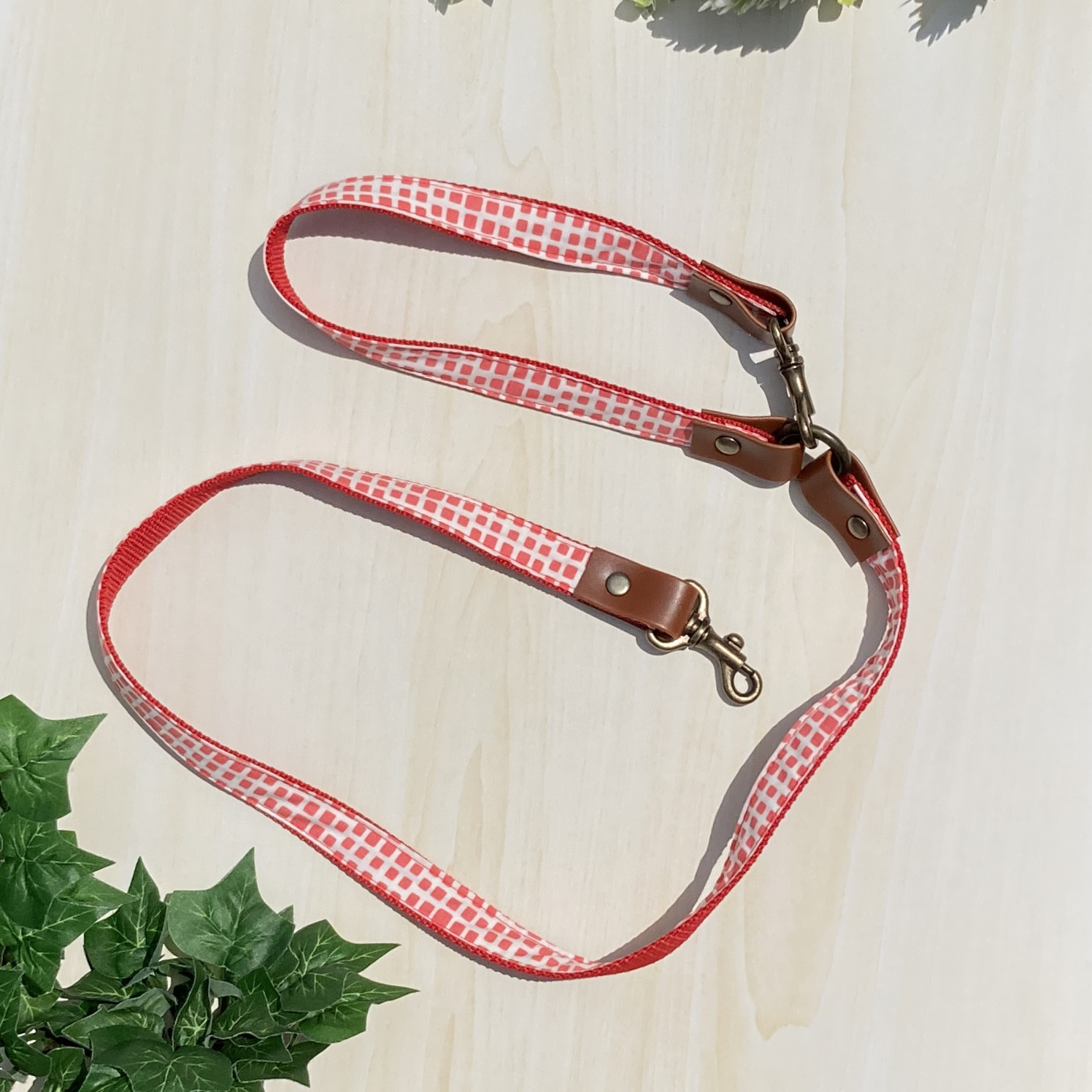 【三点セット】ショルダーリード＋リード＋幅広クッション首輪/Watermelon☆ハンズフリー☆多頭引き