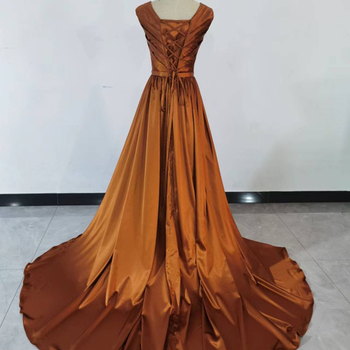 カラードレス テラコッタ色 優雅なシルエット フックタイプの編み上げ  