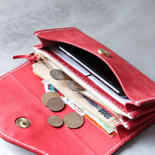 天然石×革の組み合わせ」長財布 レディース 革 大容量 牛革手作り