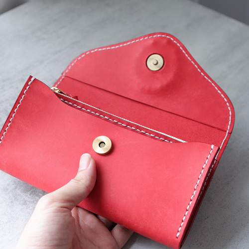 天然石×革の組み合わせ」長財布 レディース 革 大容量 牛革手作り