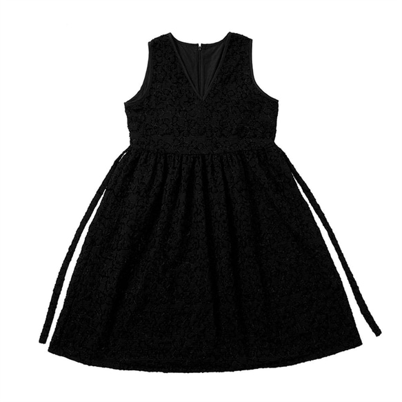 黑色 V領宮廷風重工暗紋洋裝 法式復古少女花花連衣裙 春秋背心裙 第2張的照片