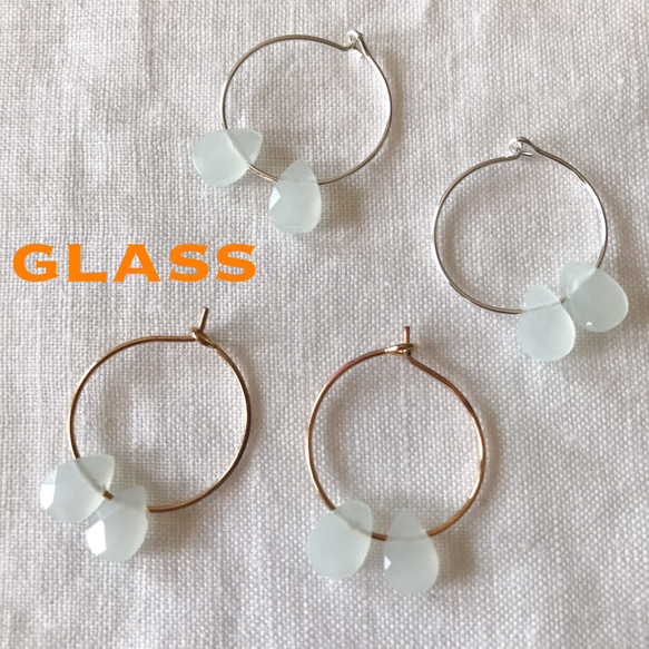 【8月末まで値下げ】14KGF　フープピアス　　パイレックスガラス 14mm) 太め フープピアス 2点 4mm シルバー ゴールド ミックス