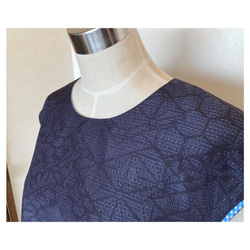 着物リメイク◇濃藍手織り紬のフレンチスリーブAラインワンピース 5枚目の画像