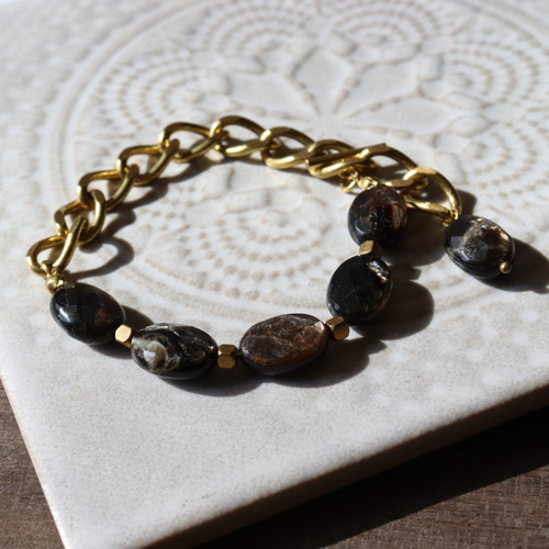 龍紋天珠♡黒龍♡5A水晶♡ハーフブラック水晶♡メンズサイズブレス  