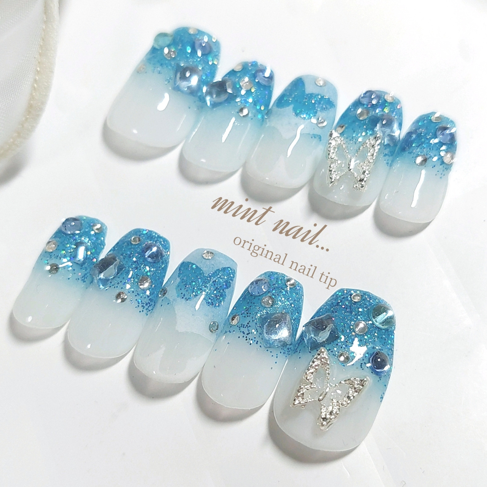 【オーダー】ネイルチップ　マーブル水彩ネイル韓国ワンホンキラキラ　グラデーション オーダー】ネイルチップ マーブル水彩ネイル韓国ワンホン