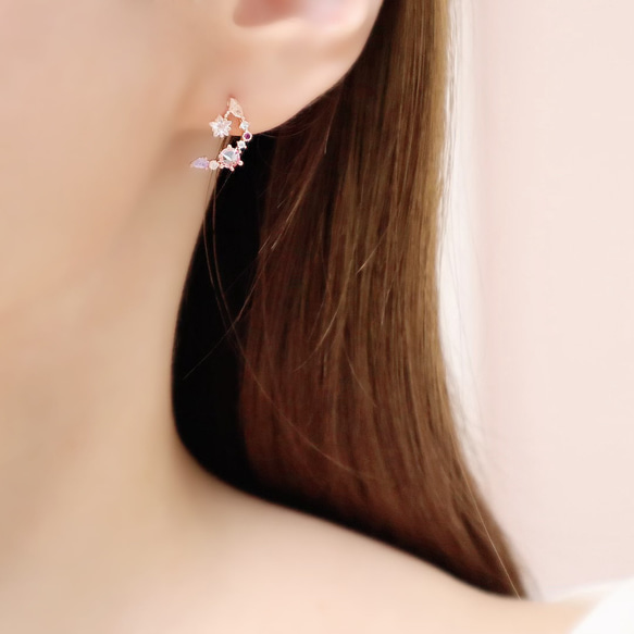 全商品オープニング価格！ ピアス/ルナストーン】月 華奢 ギフト ビジュー ピンクゴールド アクセサリー