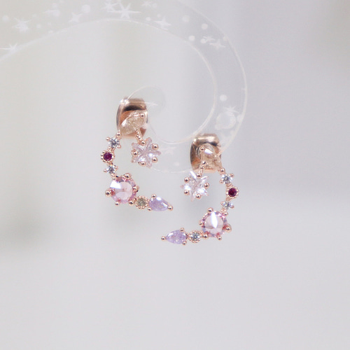 ピアス/ルナストーン】月 華奢 ギフト ビジュー ピンクゴールド