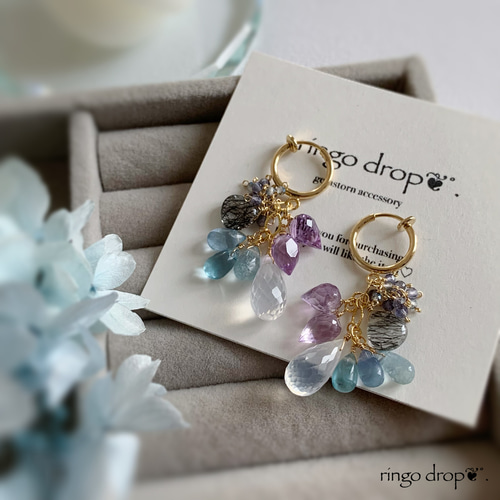 14kgfルチルクォーツカービングピアス/イヤリング