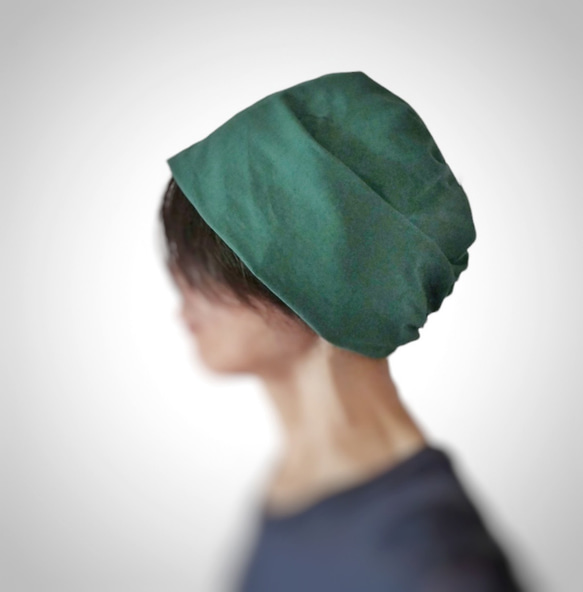ターバンな帽子　グリーン+黒 1枚目の画像