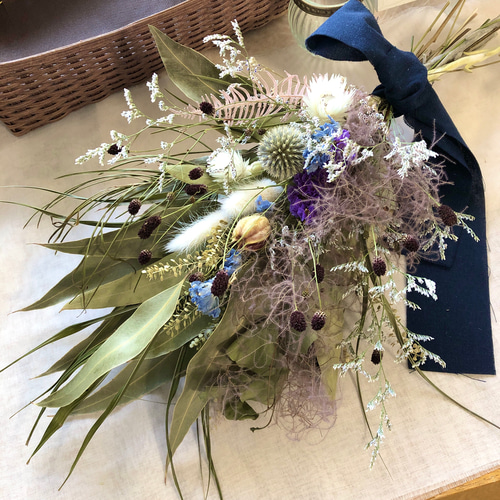 Natural＊グリーンとパープルスワッグ♡ドライフラワースワッグ ドライ  