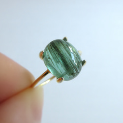 [十月生日石] 10 x 8 毫米管內含“電氣石”凸圓面戒指 第3張的照片